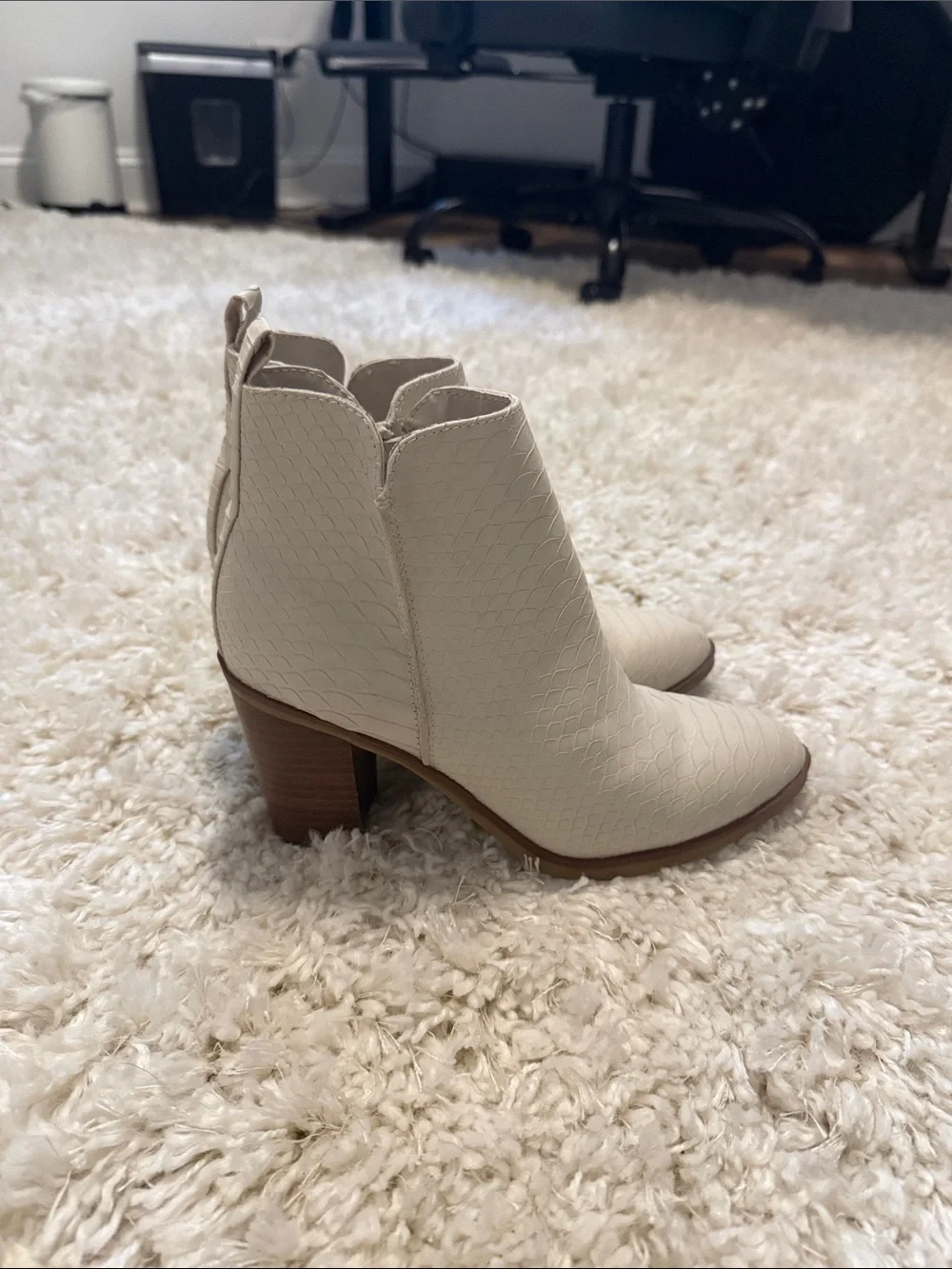 MIA Cream Textured Pointed Ankle Booties